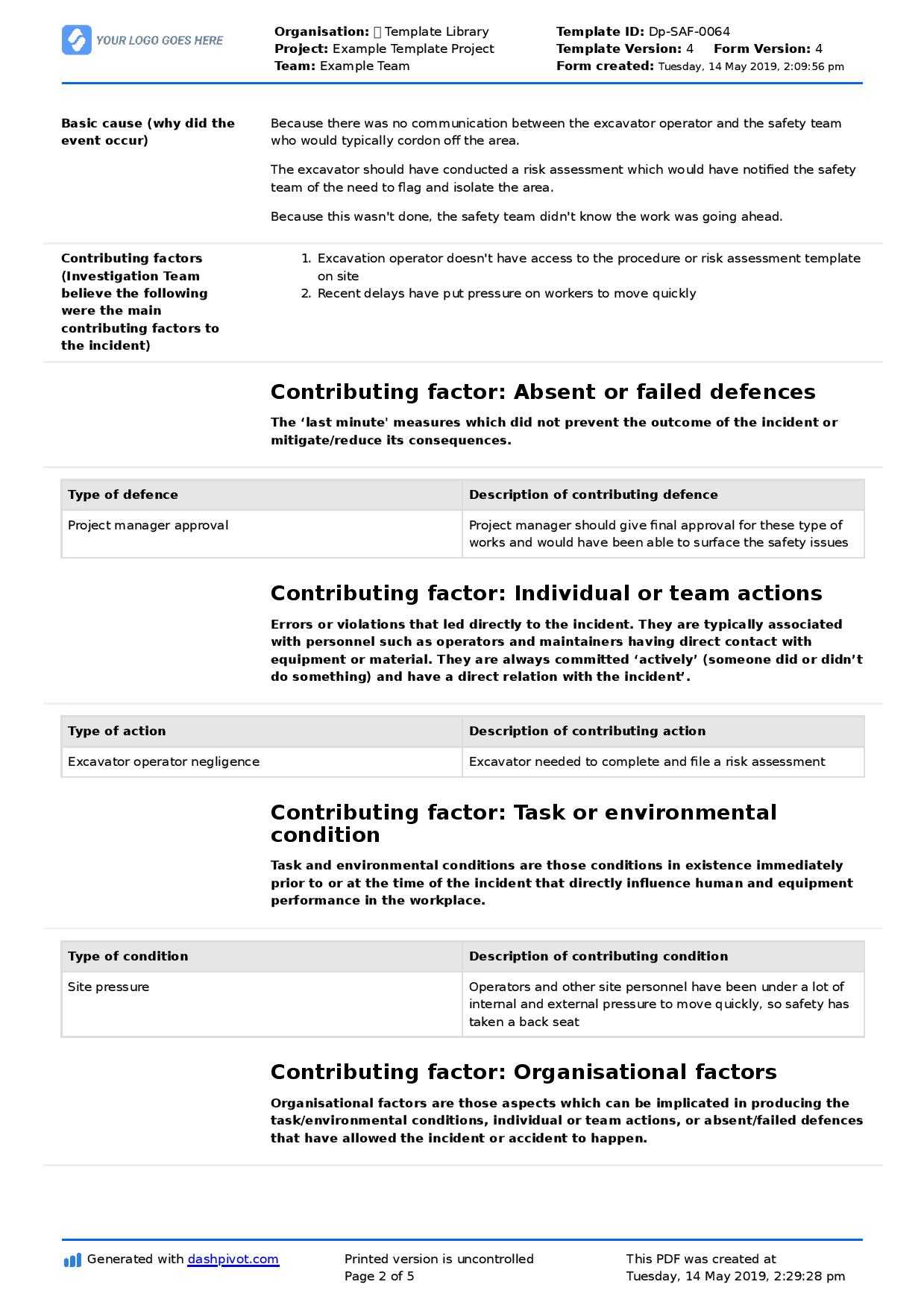 Icam Investigation Template – Incident Cause Analysis Method With Regard To Failure Investigation Report Template