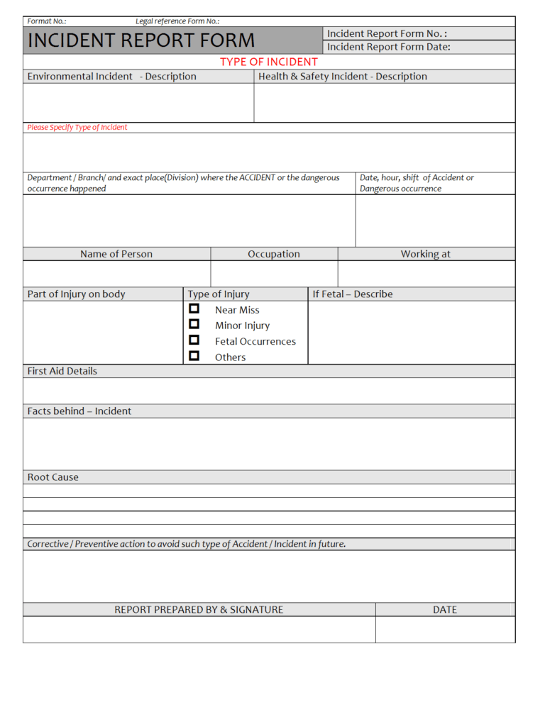 Itil Incident Report Form Template