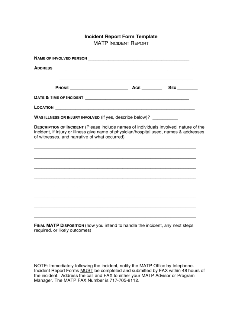 Incident Report Form Template Free Download With Injury Report Form Template