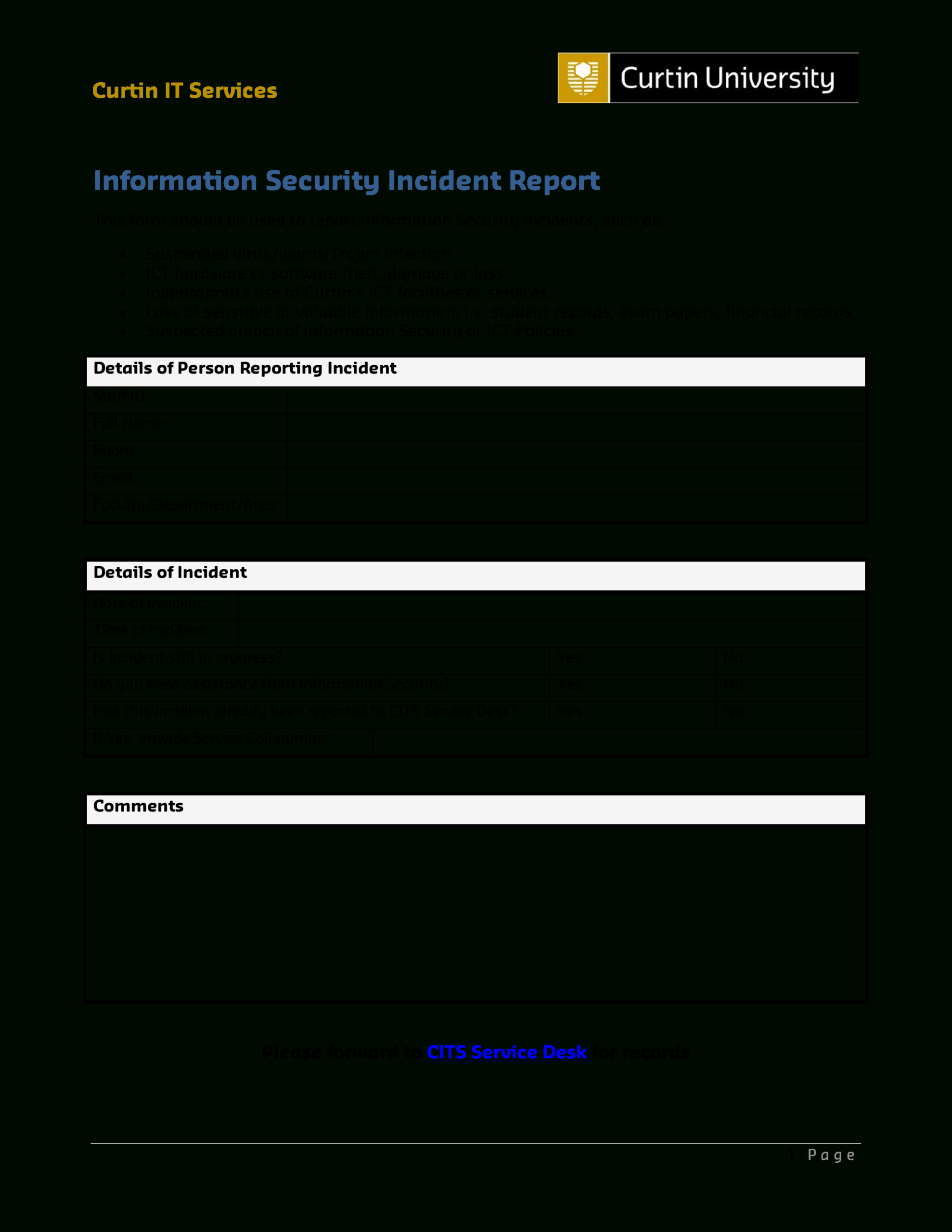 Incident Report It – Dalep.midnightpig.co Within It Incident Report Template
