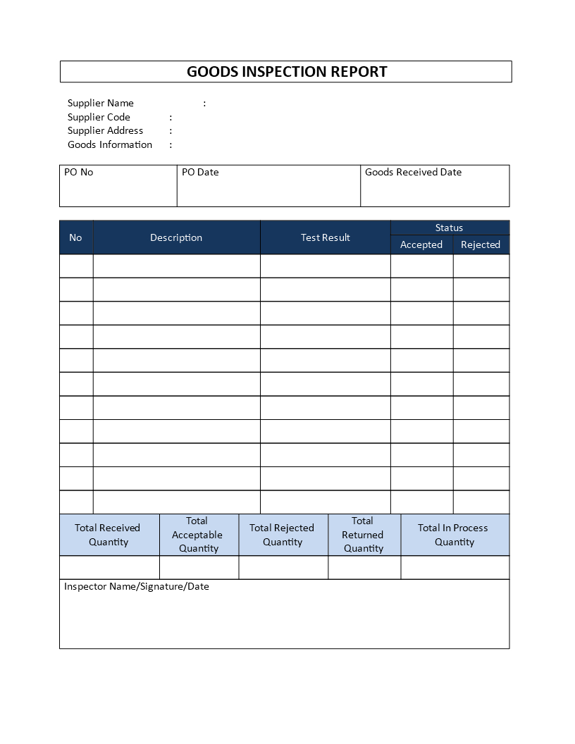 Incoming Goods Inspection Report | Templates At With Part Inspection Report Template