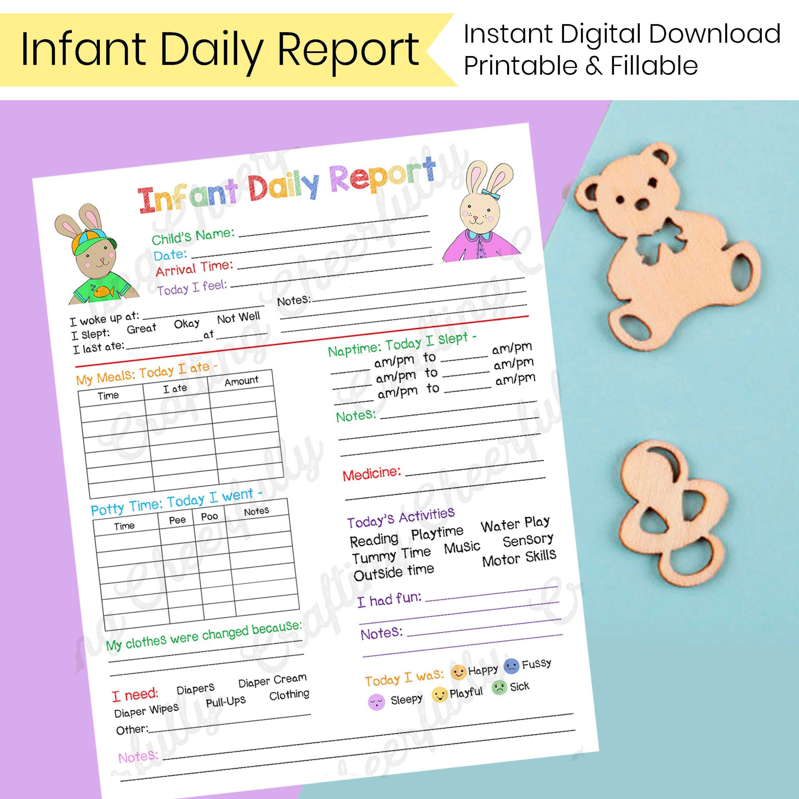 Infant Daily Report - In Home Preschool, Daycare, Nanny Log Pertaining To Daycare Infant Daily Report Template