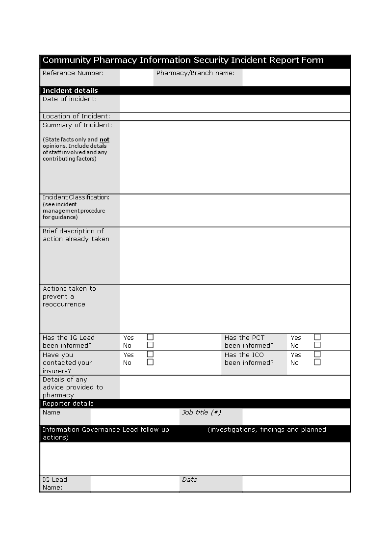 Information Security Incident Report Template | Templates At With Incident Report Template Microsoft
