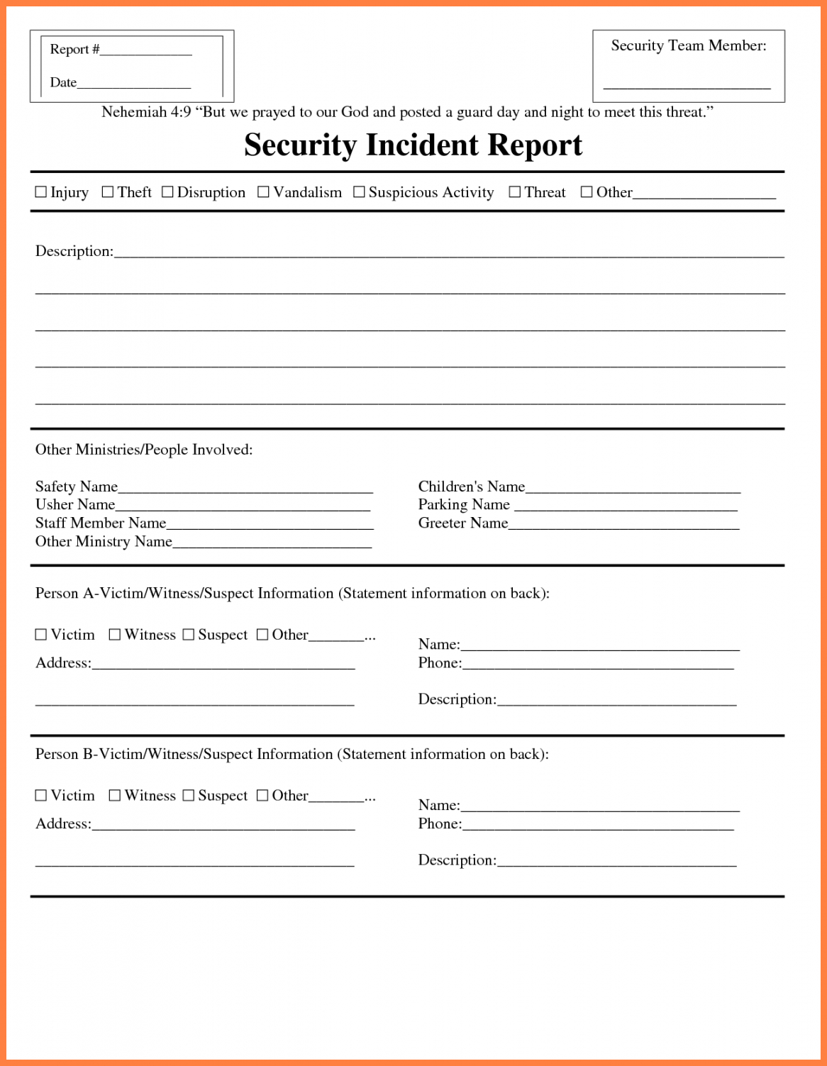 Information Technology Incident Report Template Throughout Incident Report Form Template Doc