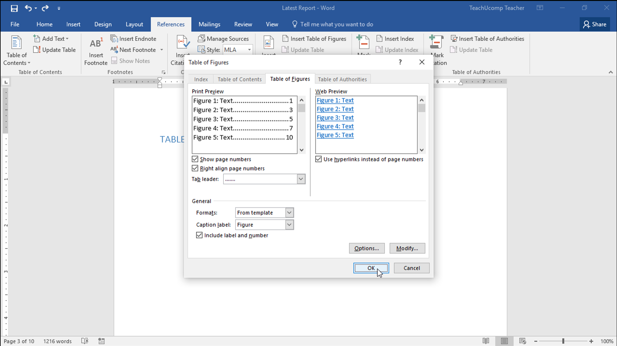 Insert A Table Of Figures In Word – Teachucomp, Inc. With Microsoft Word Table Of Contents Template