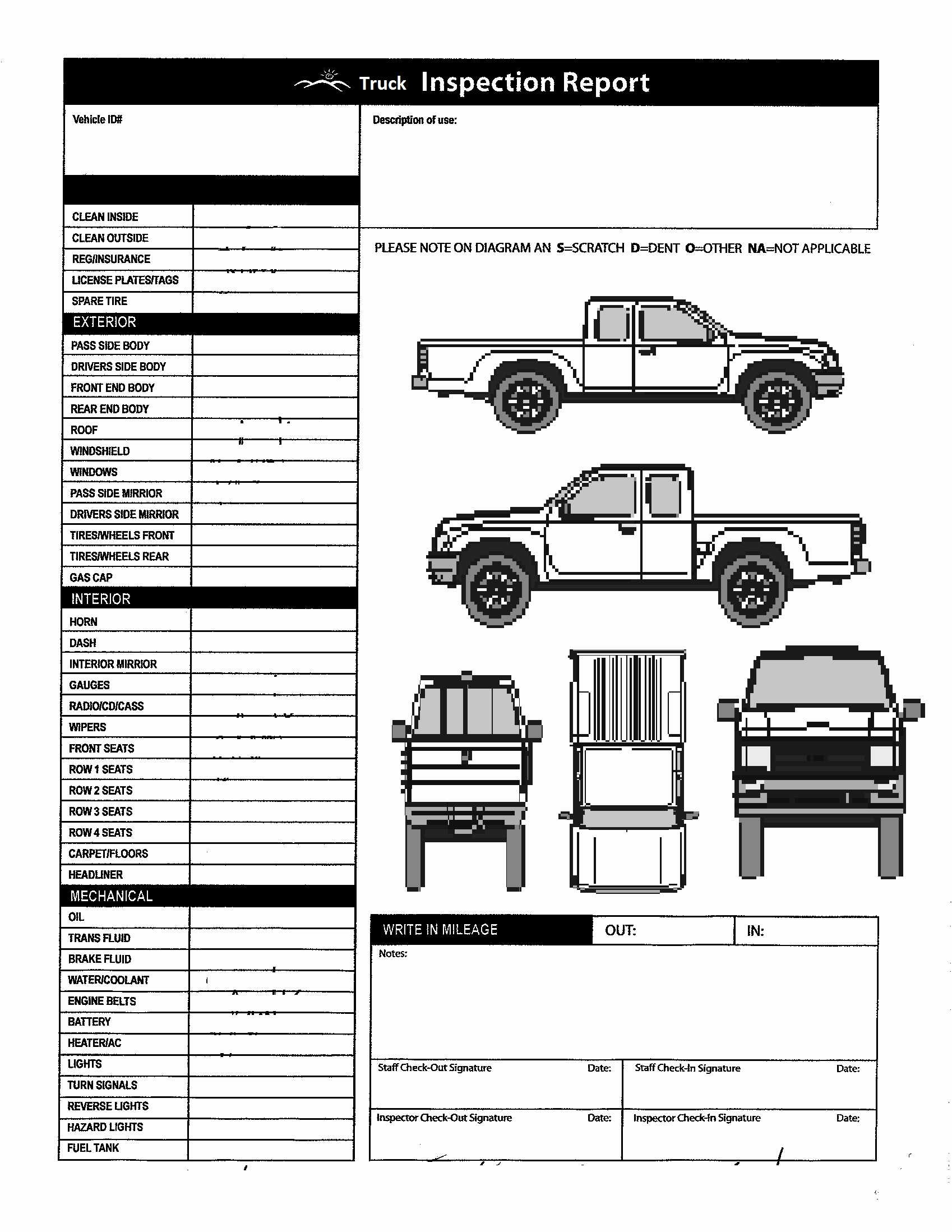 Monthly Vehicle Inspection Checklist Word Document