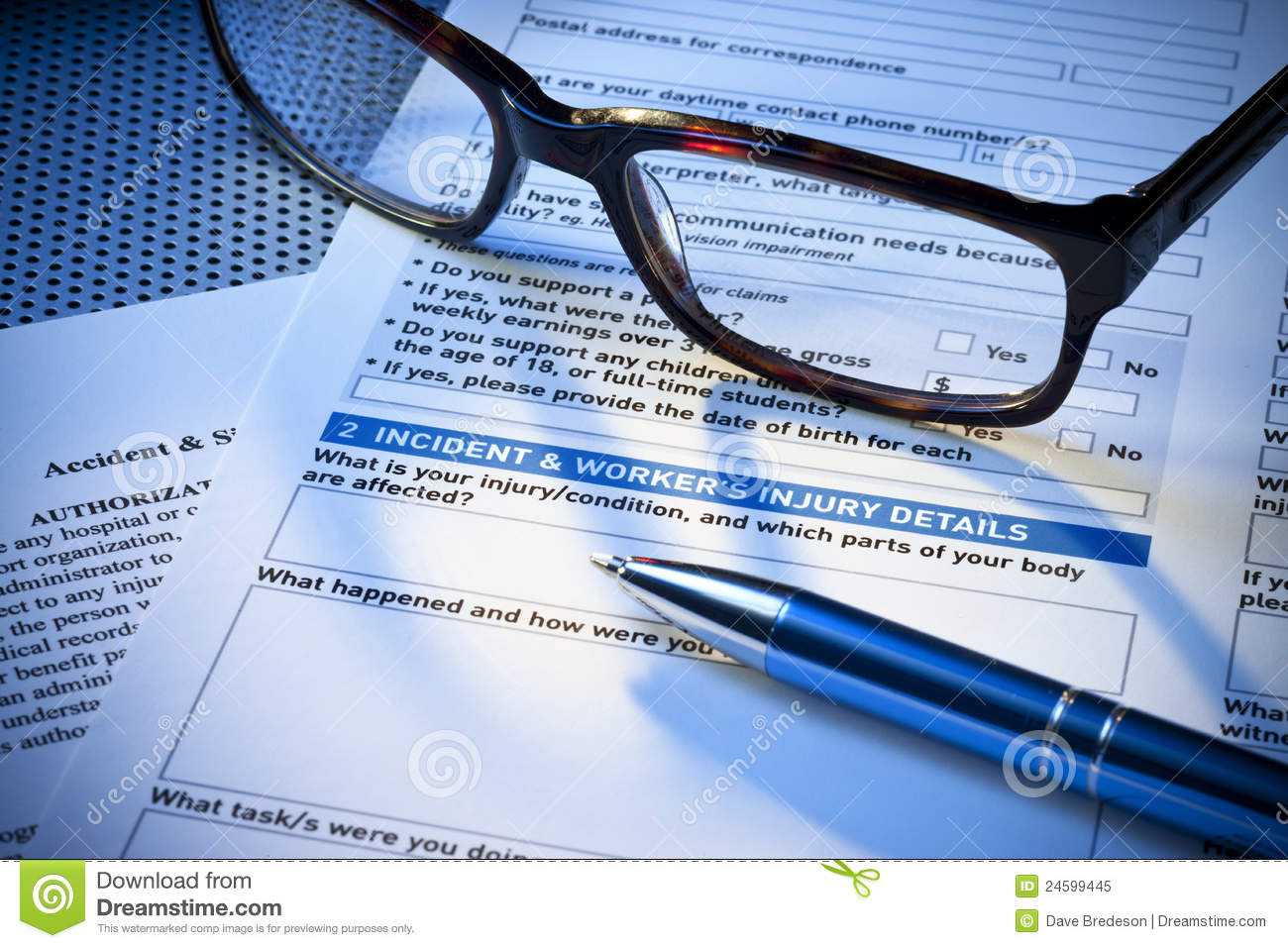 Insurance Incident Injury Work Report Form Stock Image For Insurance Incident Report Template
