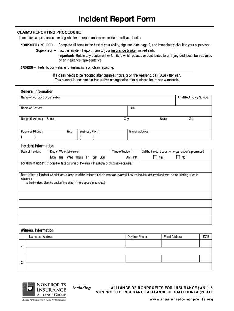 Insurance Incident Report Form – Fill Online, Printable For Customer Incident Report Form Template