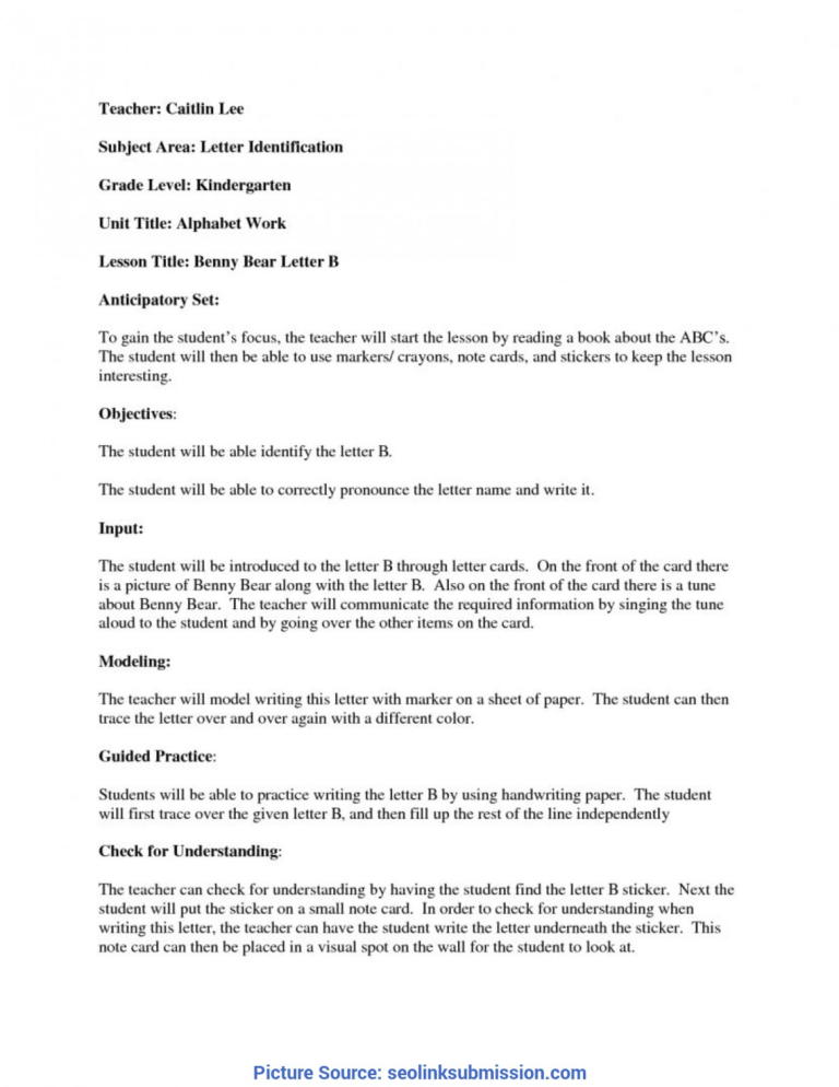 Interesting Madeline Hunter Lesson Plan Example Kindergarten For