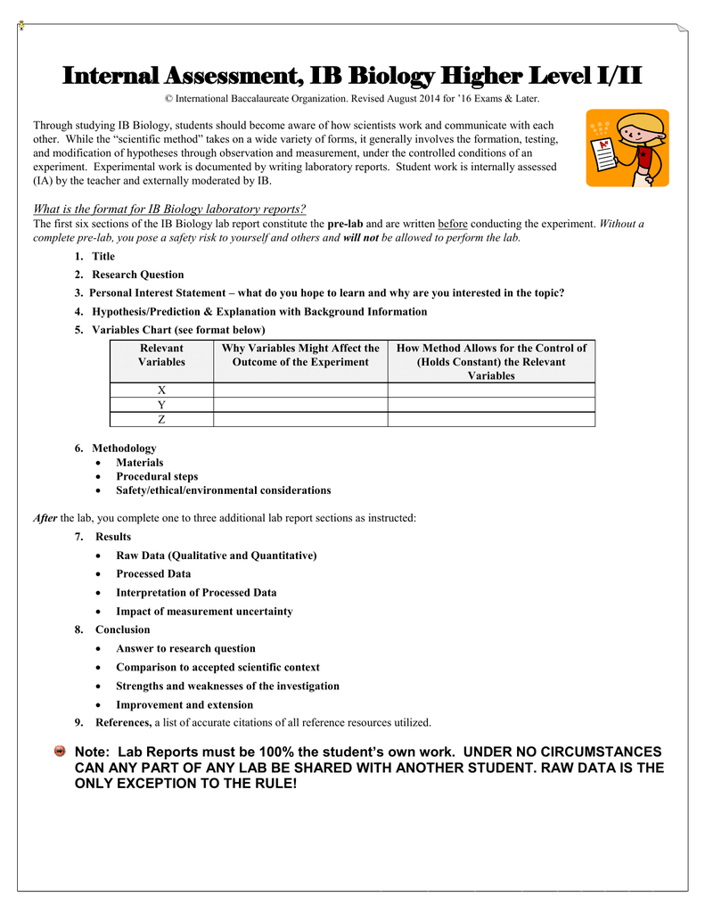 Internal Assessment Cover Sheets, Ib Biology I/ii With Regard To Ib Lab Report Template