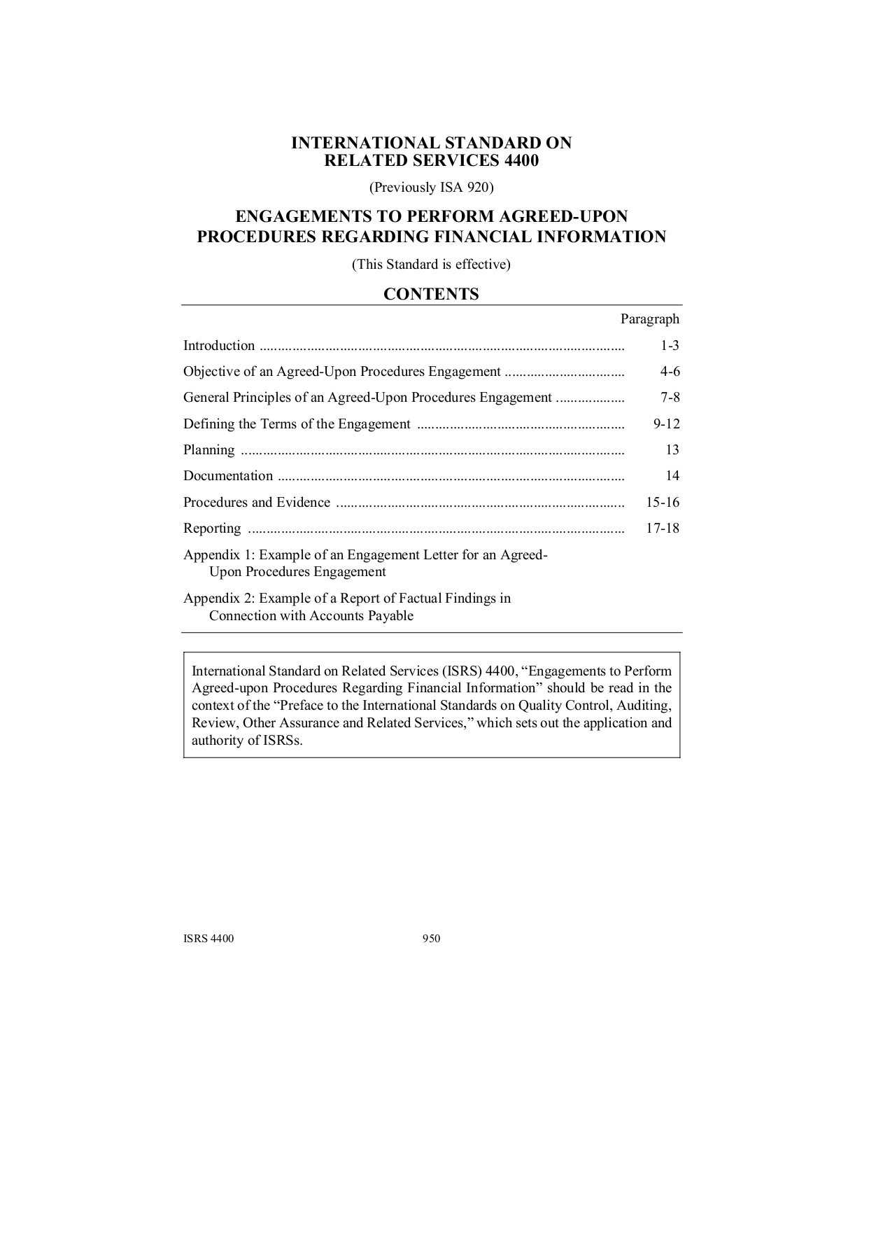 International Standard On Related Services 4400  Pages 1 For Agreed Upon Procedures Report Template