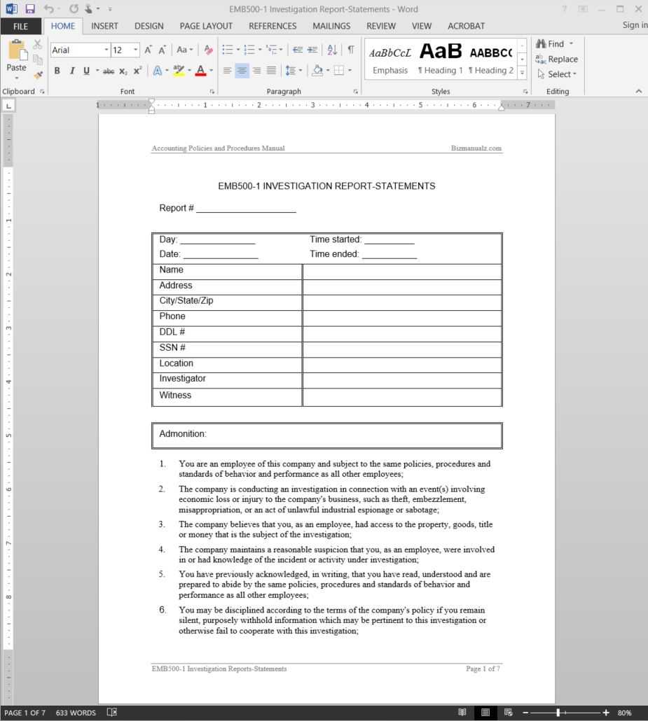 Investigation Report Template | Emb500 1 Pertaining To Report Template Word 2013