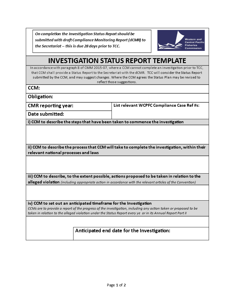 Investigation Status | Templates At Allbusinesstemplates Pertaining To Compliance Monitoring Report Template