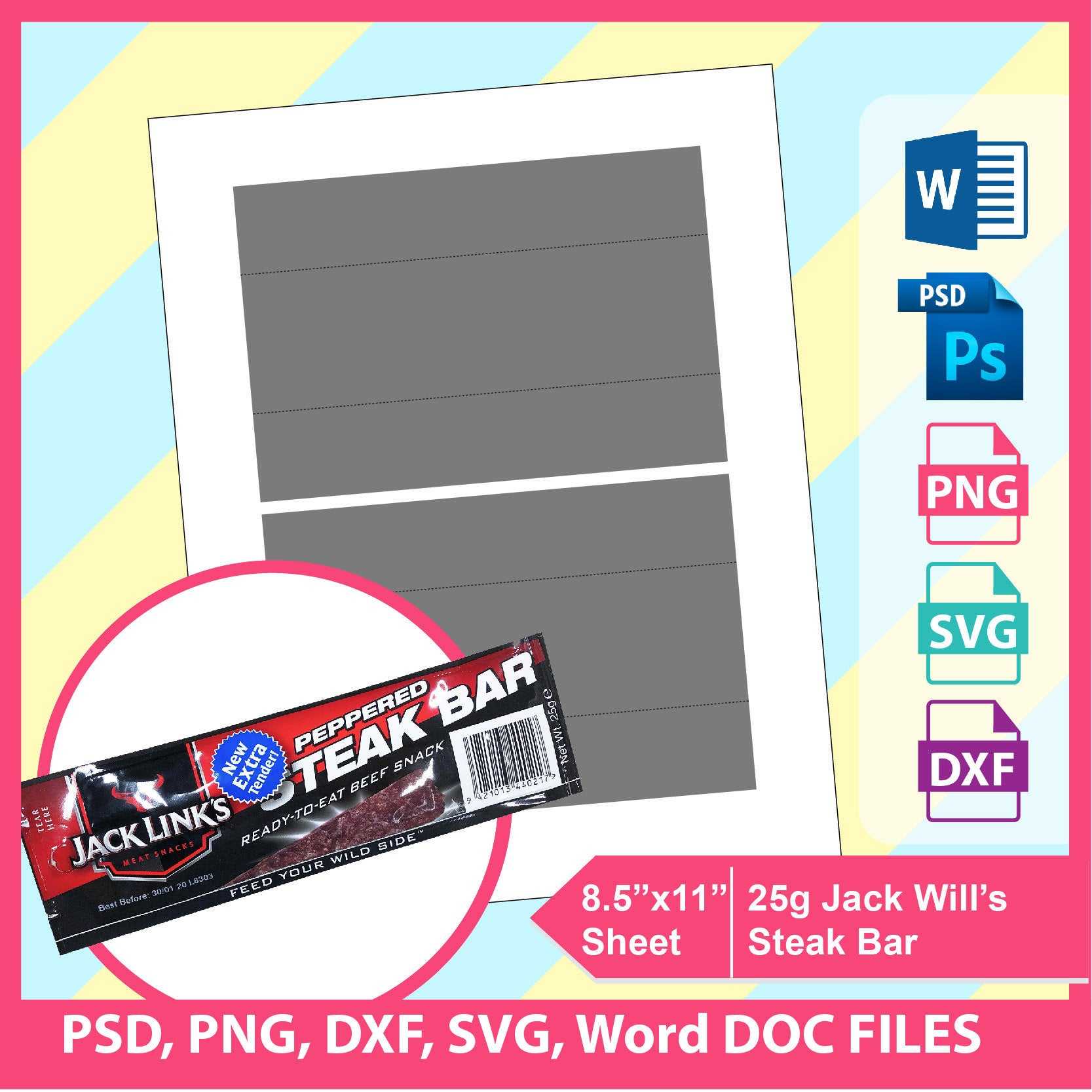 Jack Link's Steak Bar Wrapper Template, Psd, Png And Svg, Dxf, Doc  Microsoft Word Formats, 8.5X11" Sheet, Printable 679 With Regard To Blank Candy Bar Wrapper Template For Word