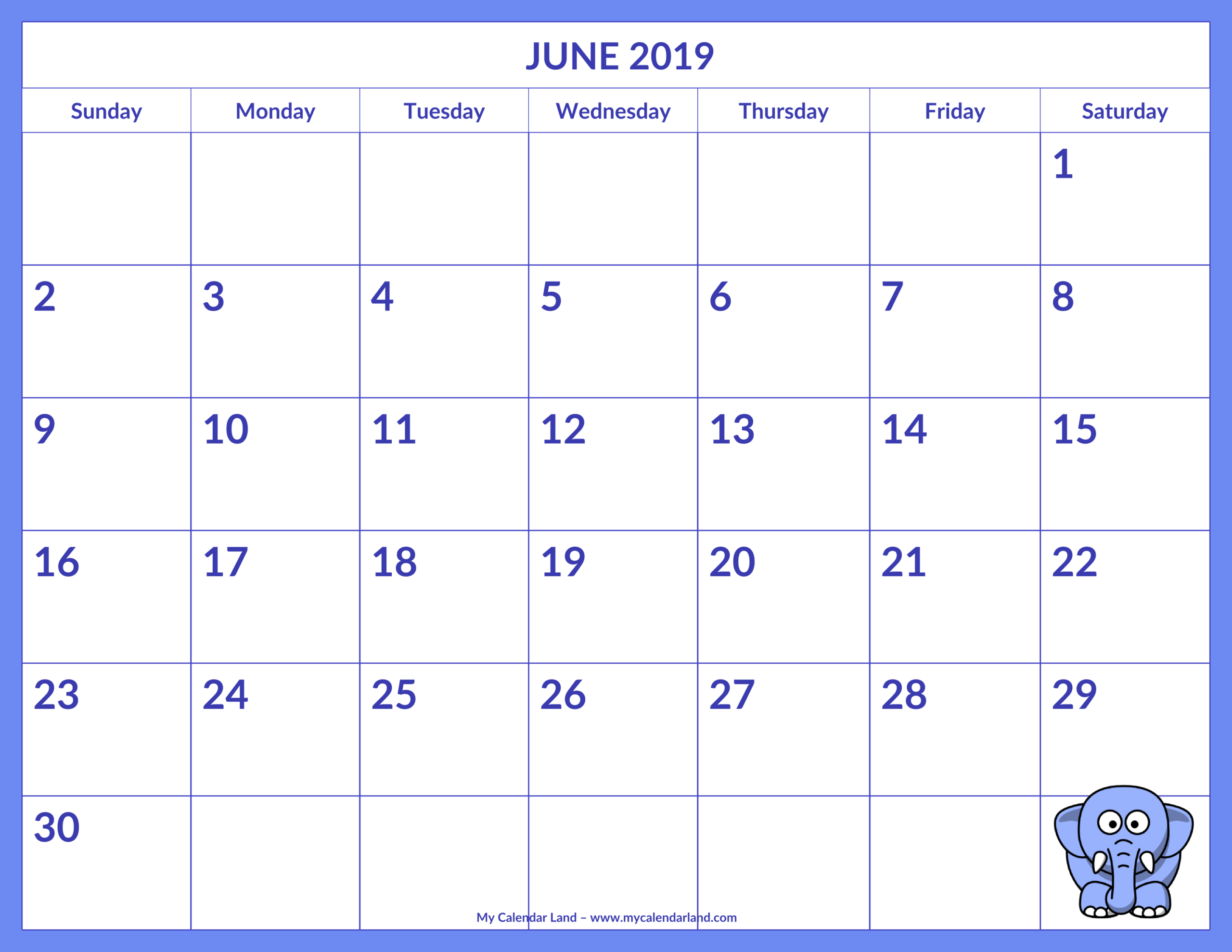 June 2019 Calendar – My Calendar Land Inside Blank Calendar Template For Kids