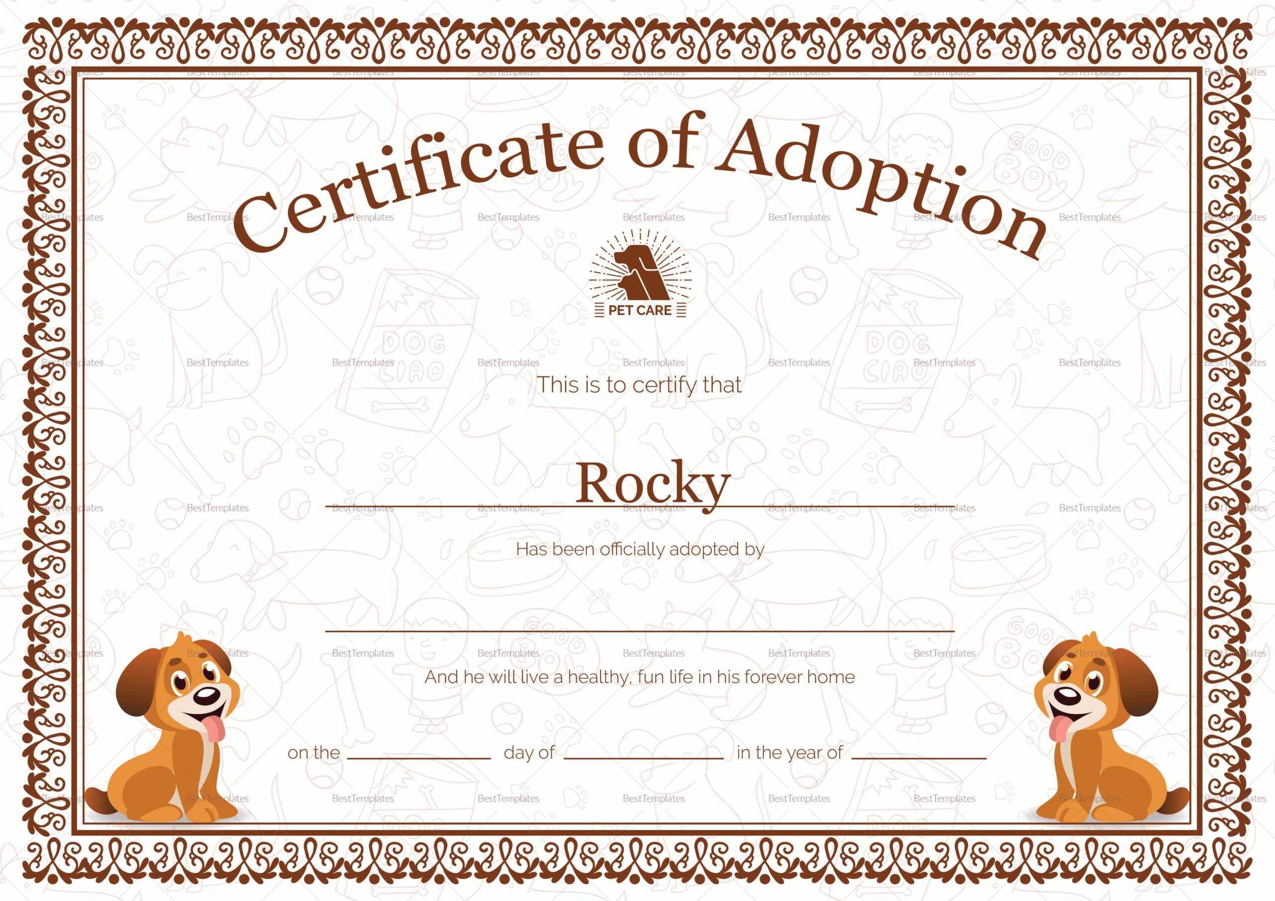 Kitten Adoption Certificate Inside Blank Adoption Certificate Template