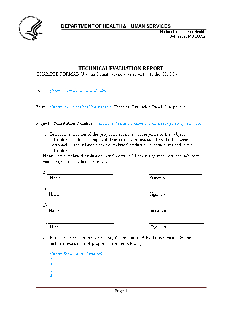 Kostenloses Technical Evaluation Report Regarding Template For Technical Report