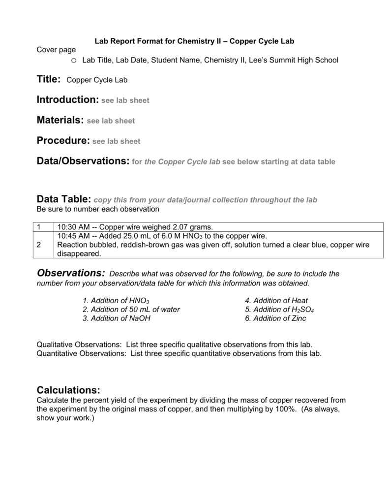 Lab Report Format For As Chemistry Regarding Lab Report Template Chemistry