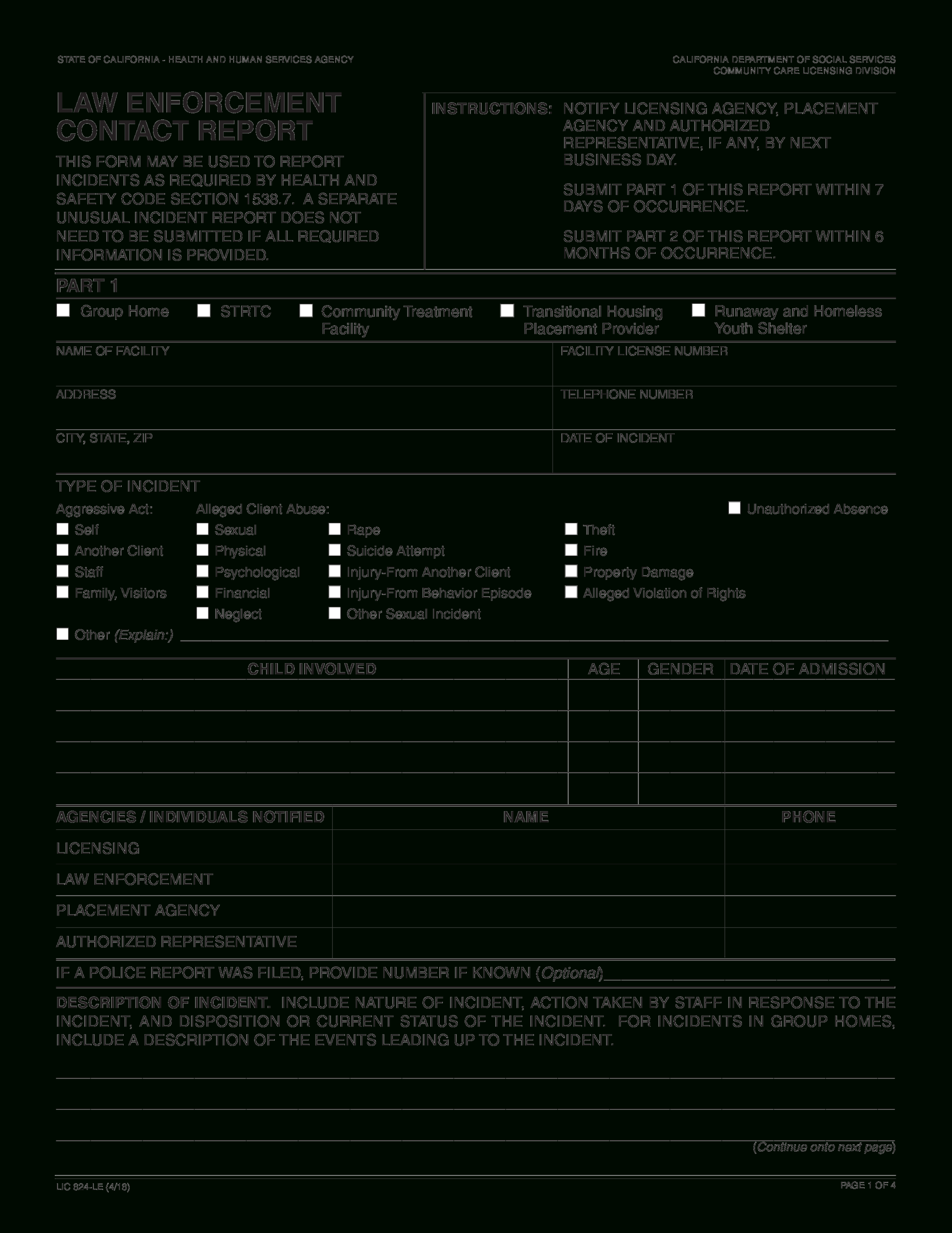 Law Enforcement Contact Report | Templates At Regarding State Report Template