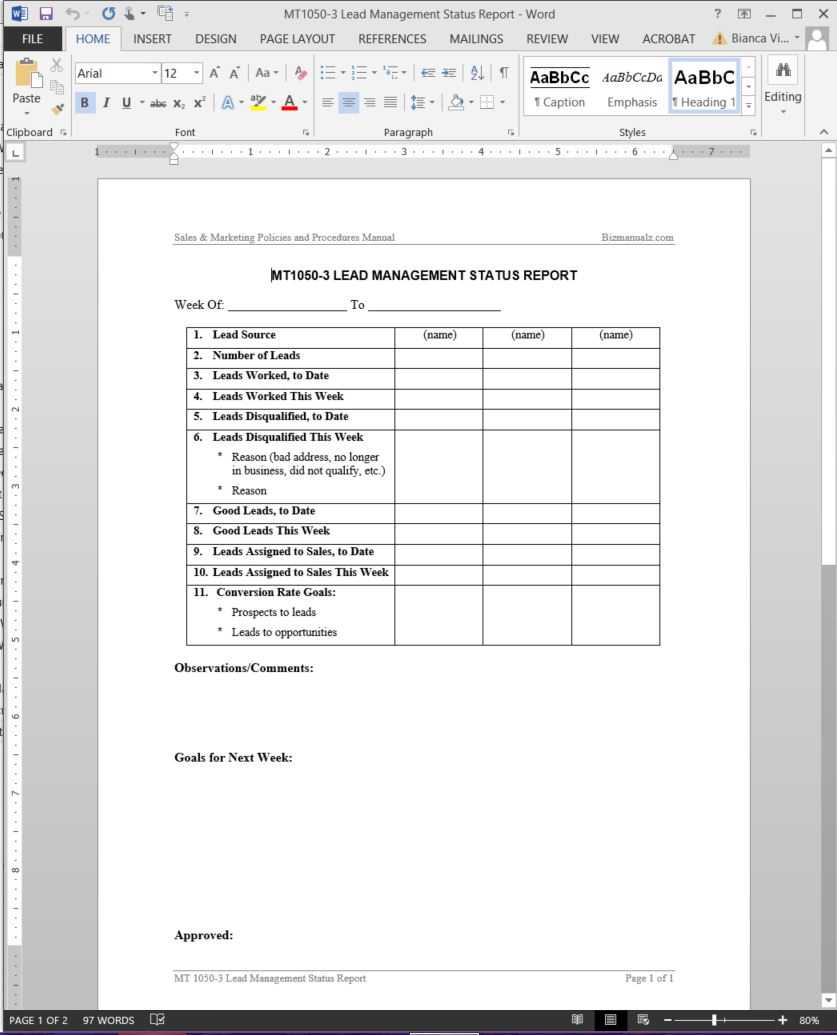 Lead Management Status Report Template | Mt1050 3 Inside Sales Management Report Template
