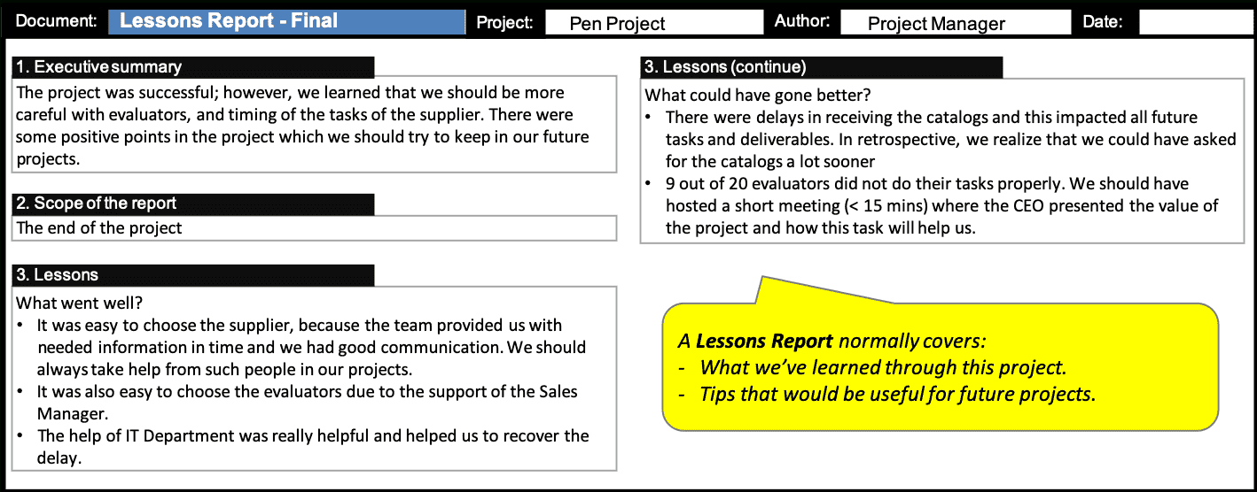 Lessons Report :: Prince2® Wiki Within Prince2 Lessons Learned Report Template