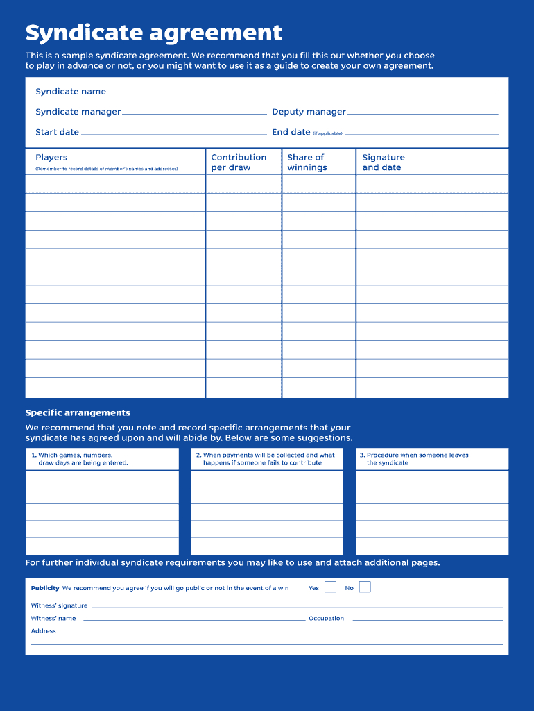 Lottery Syndicate Form - Fill Online, Printable, Fillable Pertaining To Lottery Syndicate Agreement Template Word