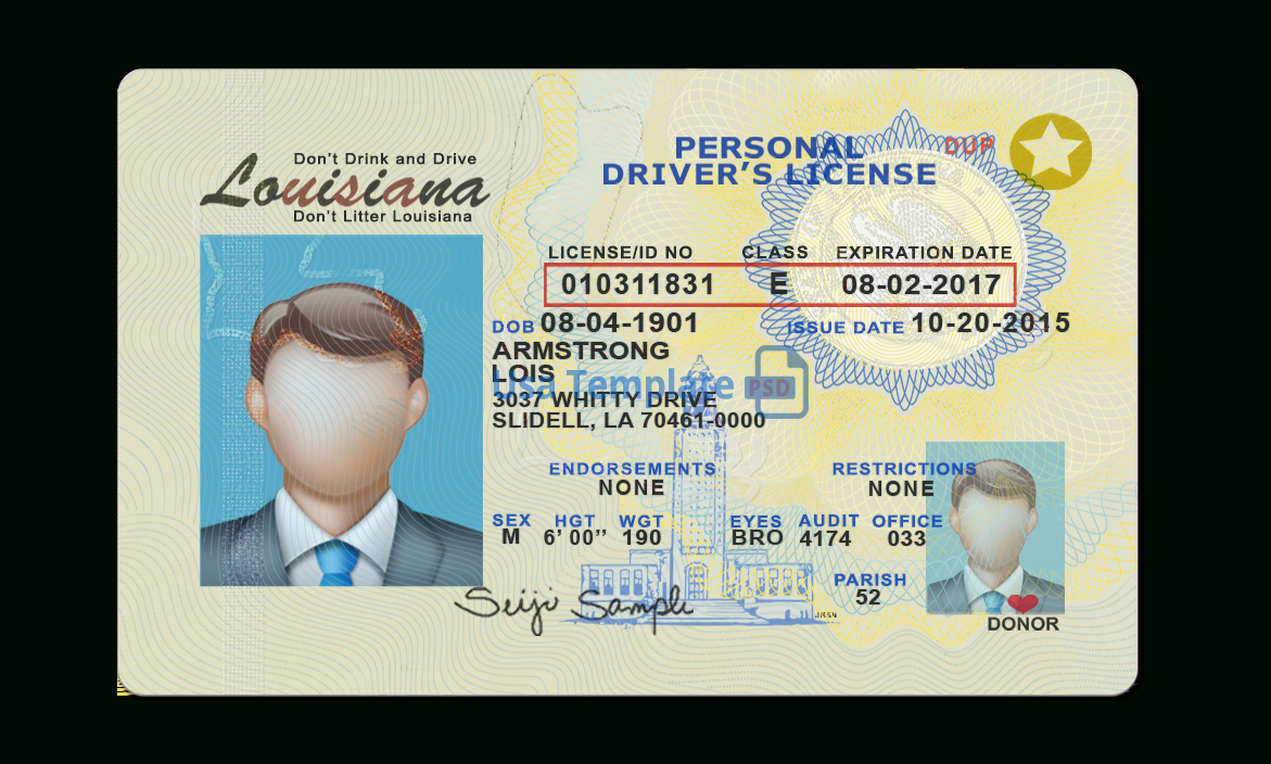 Louisiana Driver License Psd Template With Regard To Blank Drivers License Template