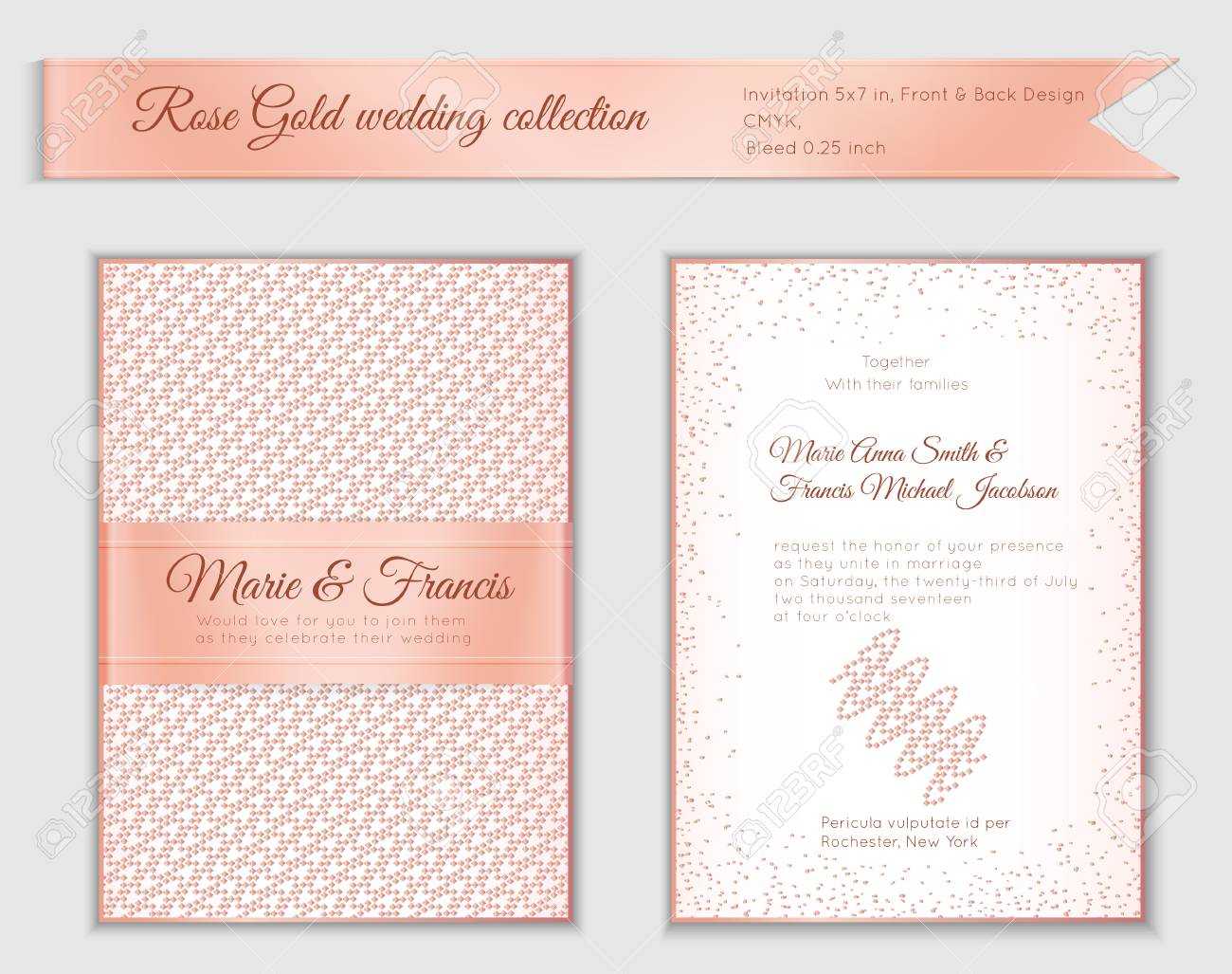 Luxury Wedding Invitation Template With Rose Gold Shiny Realistic.. With Free Bridal Shower Banner Template