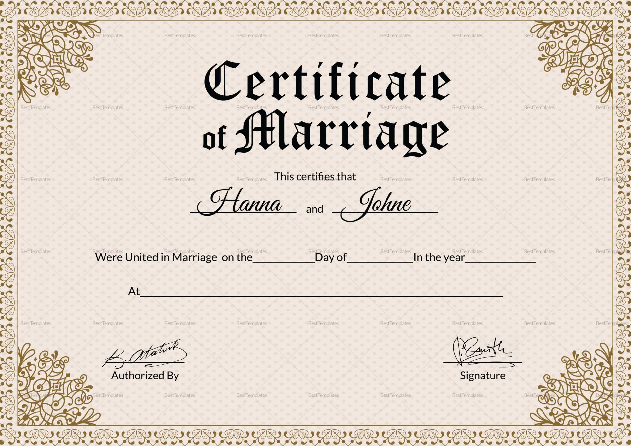 Marriage Certificate Design – Yeppe.digitalfuturesconsortium Within Blank Marriage Certificate Template