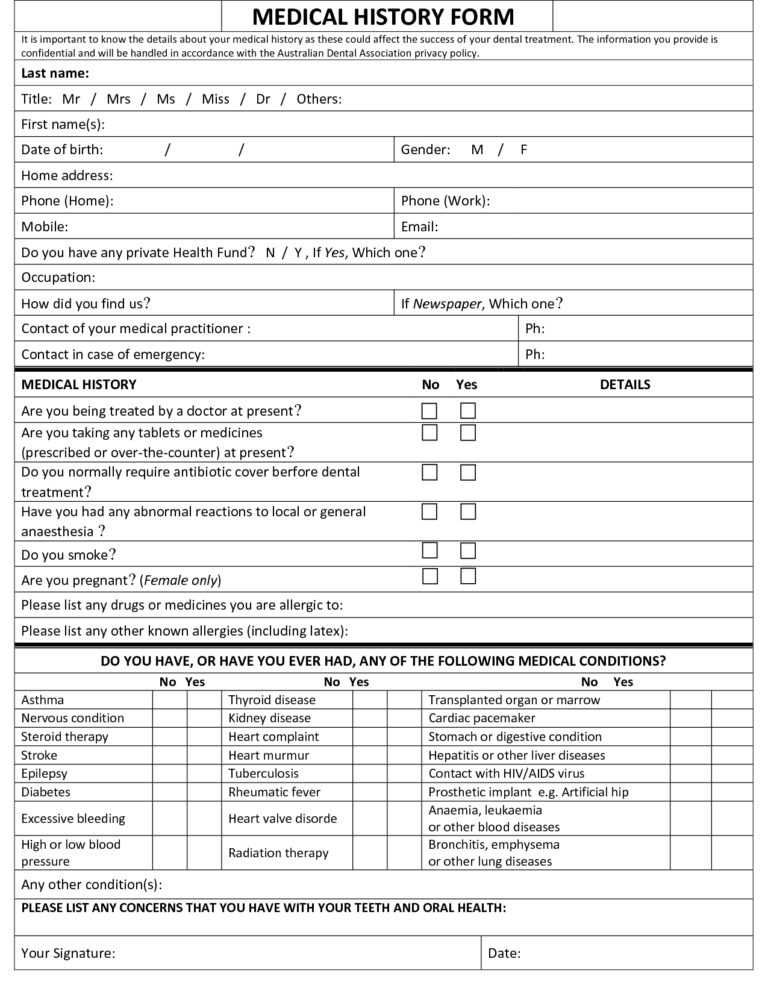 Medical History Form Template | Templates Free Printable Within Medical ...