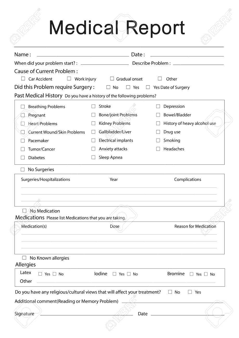 Medical Patient Report Form Record History Information Word Regarding Medical History Template Word
