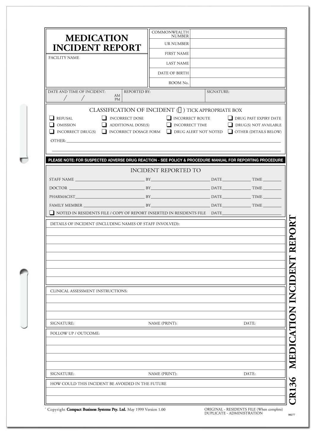 Medication Incident Report Form - Dalep.midnightpig.co Regarding Medication Incident Report Form Template