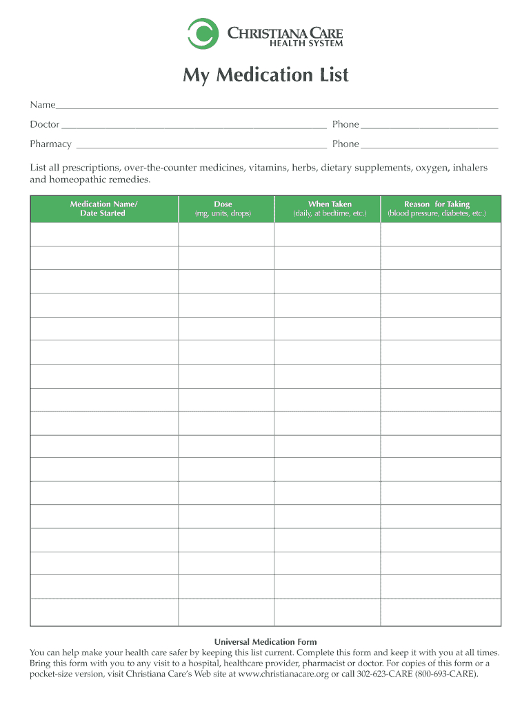 Medication List Form – Calep.midnightpig.co In Blank Medication List Templates