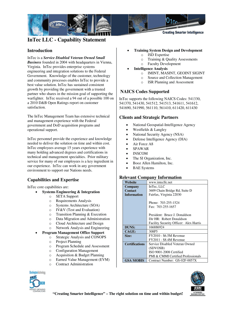 Microsoft Capability Statement Template – Fill Online With Capability Statement Template Word