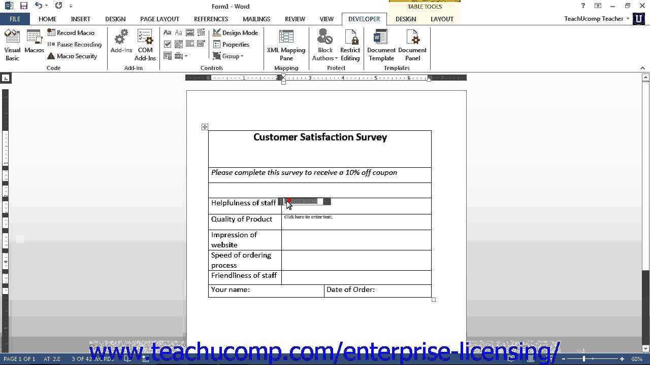 Microsoft Office Word 2013 Tutorial Creating Forms 21.4 Employee Group  Training Inside Creating Word Templates 2013