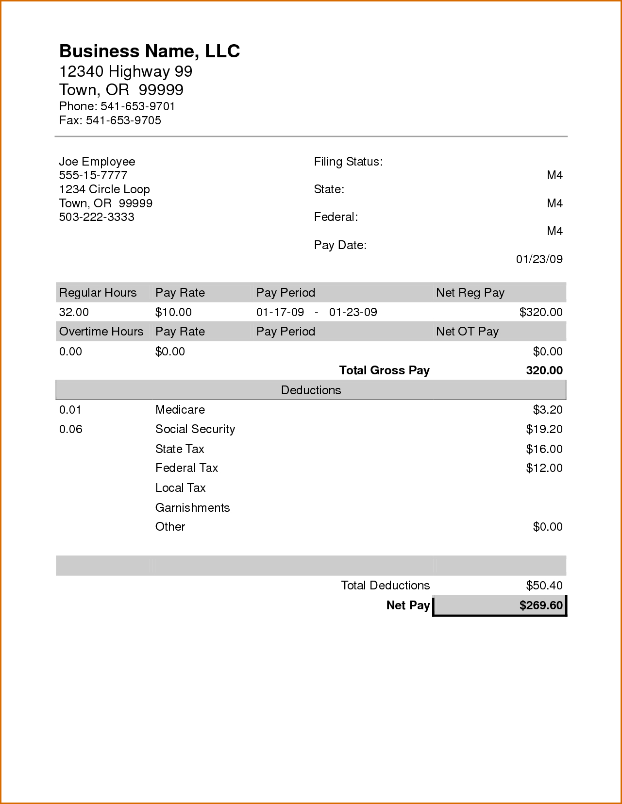 Microsoft Templates Payroll Stub | With Blank Pay Stubs Template