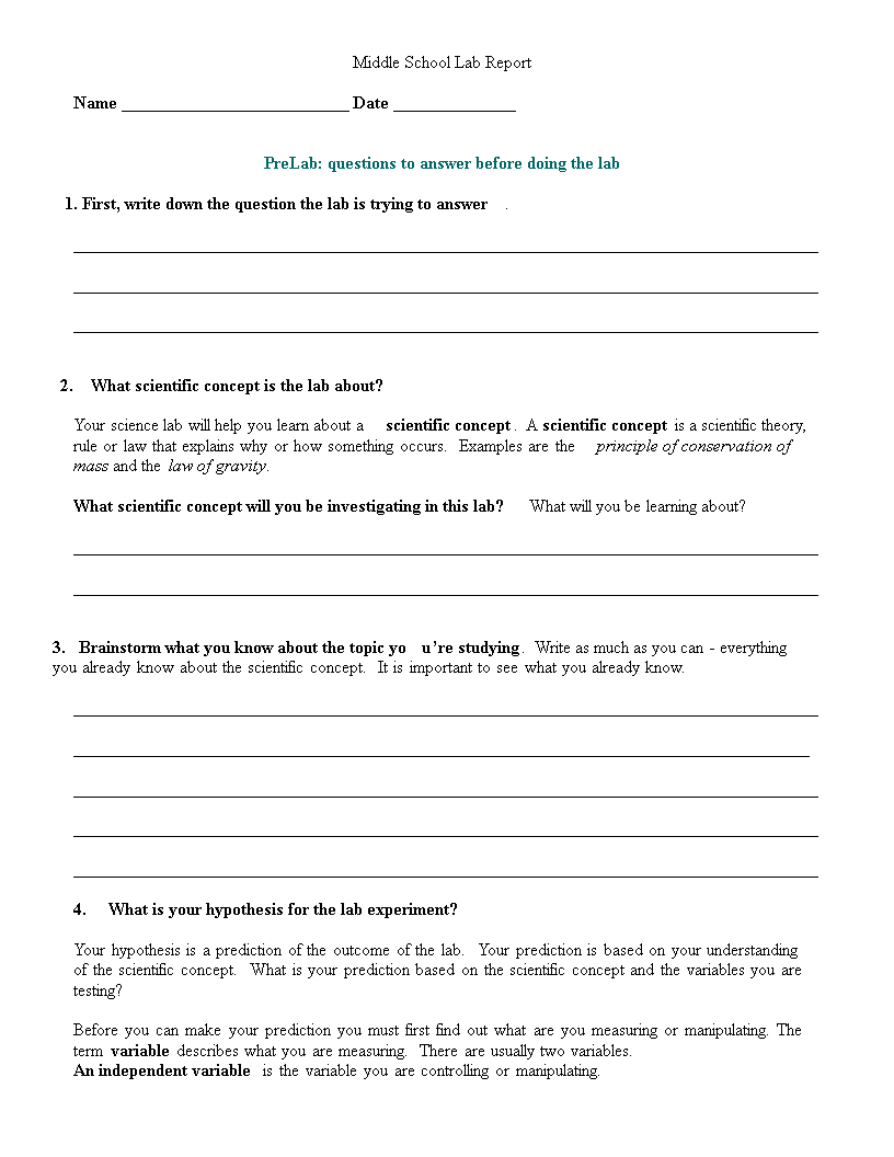 Middle School Lab Report | Templates At In Lab Report Template Middle School