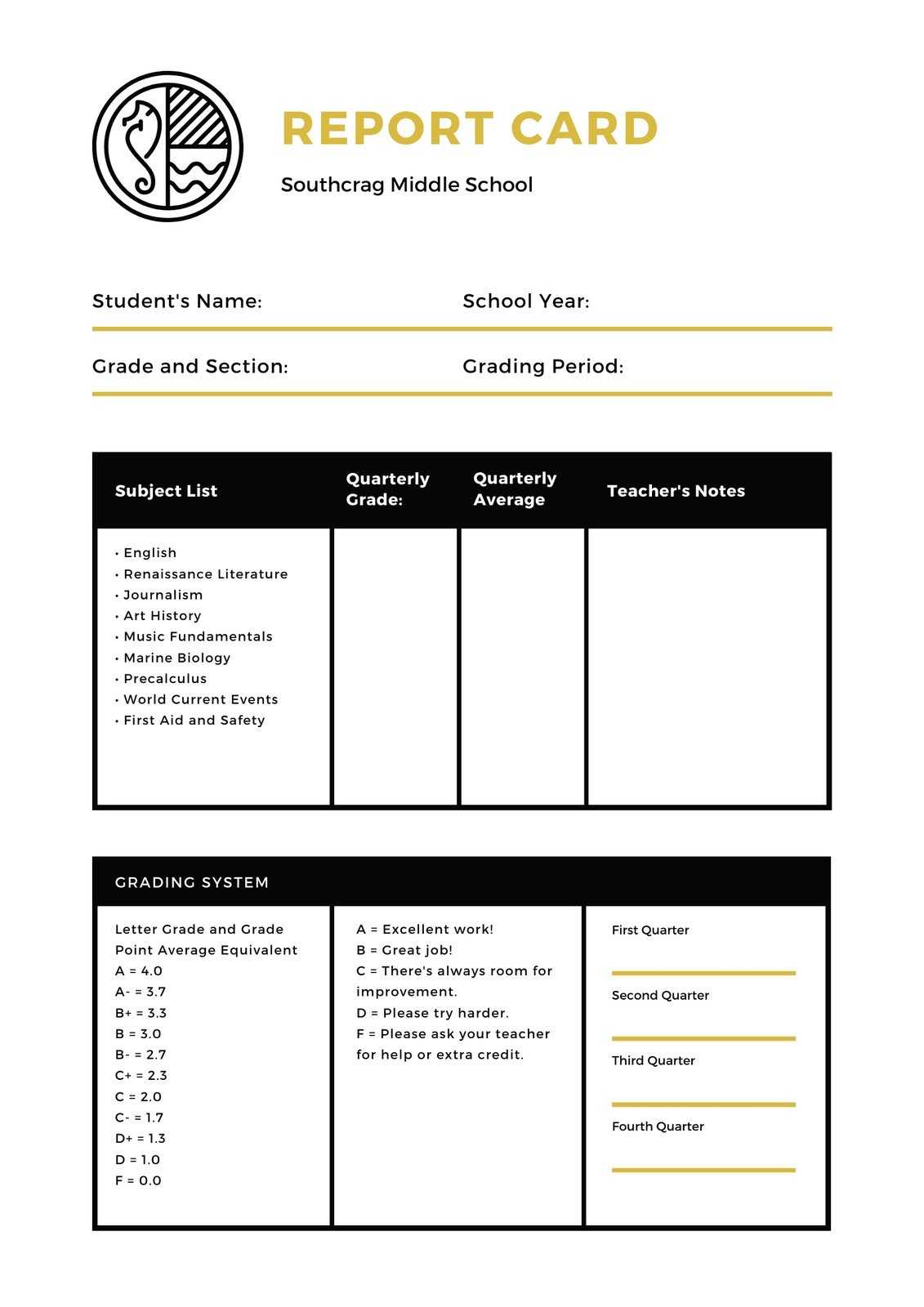 Middle School Report Card – Templatescanva With Middle School Report Card Template