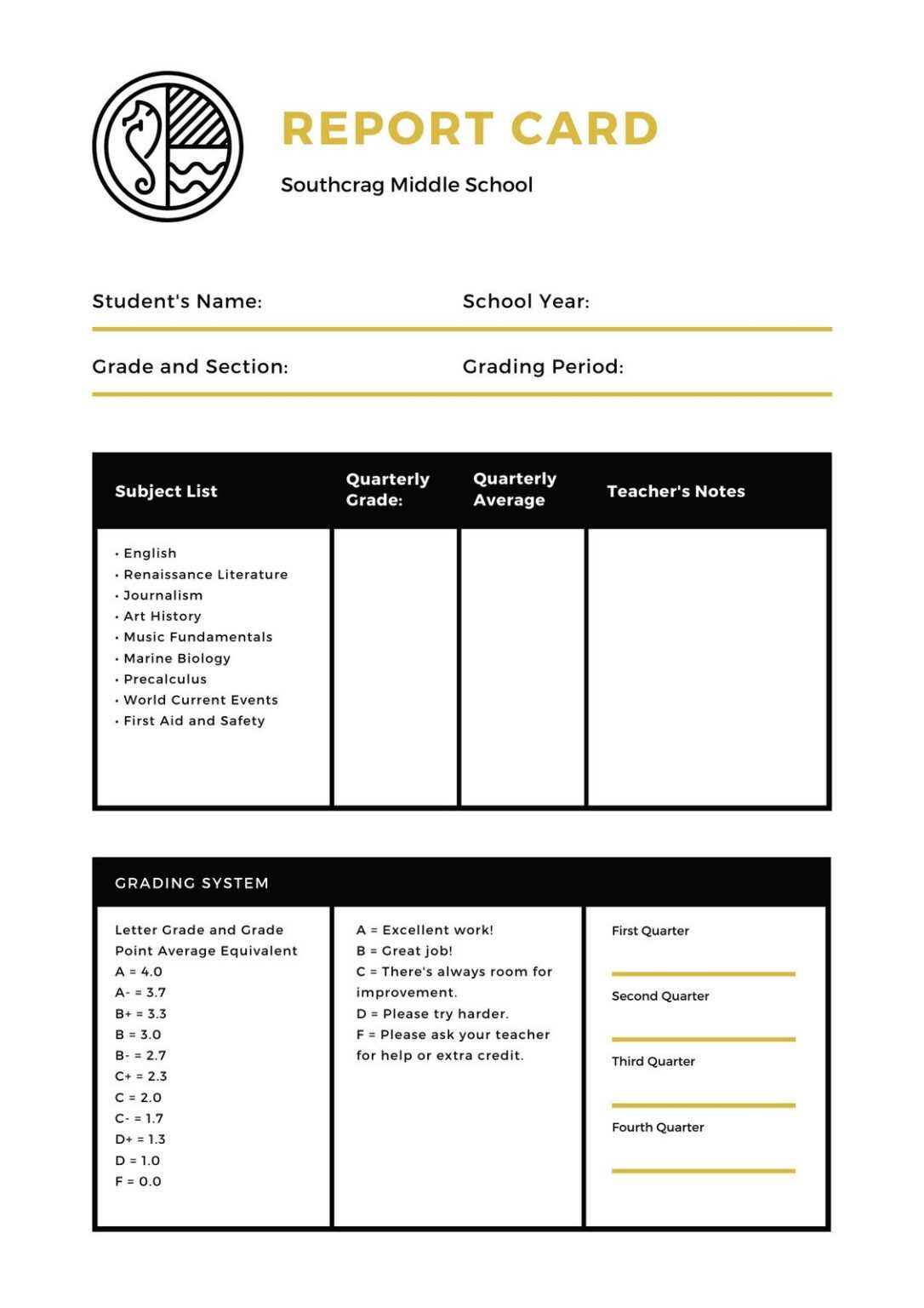 Middle School Report Card – Templatescanva With Regard To Report Card ...