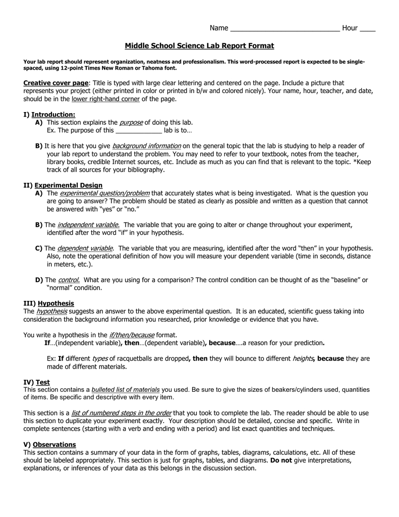 Middle School Science Lab Report Format Within Science Experiment Report Template