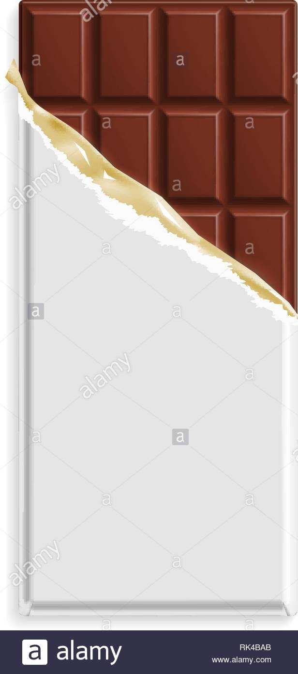Milk Chocolate Bar In A Blank Wrapper Mock Up. Sweet Dessert With Blank Candy Bar Wrapper Template