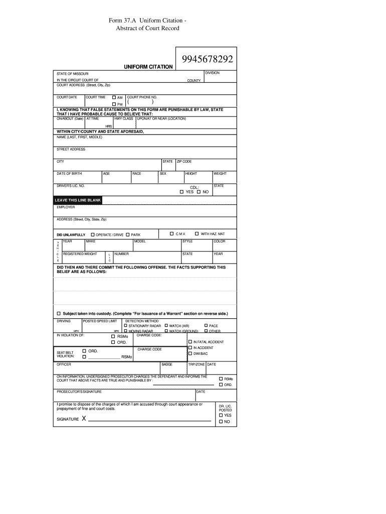 Missouri Uniform Citation – Fill Out And Sign Printable Pdf Template |  Signnow With Blank Speeding Ticket Template