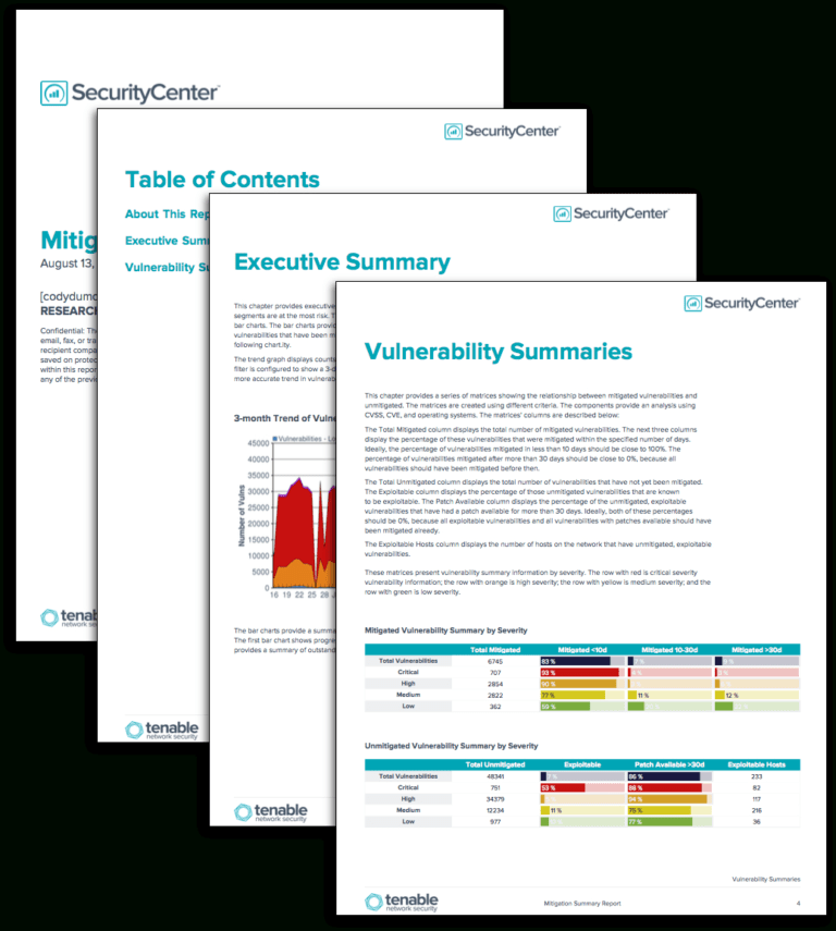 Mitigation Summary Report Sc Report Template Tenable® Regarding Risk Mitigation Report 0115