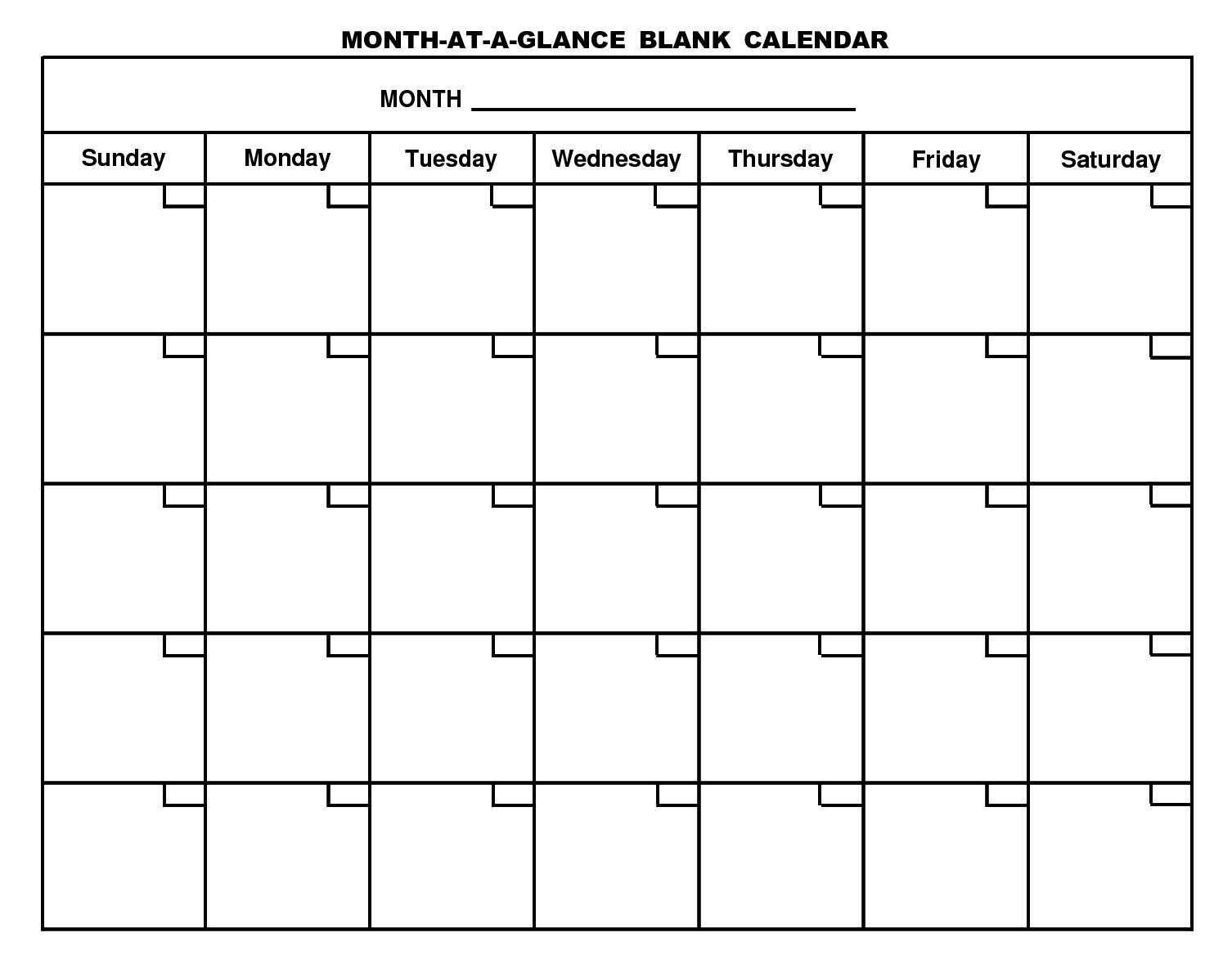 Month At A Glance Blank Calendar Template - Dalep.midnightpig.co Inside Month At A Glance Blank Calendar Template