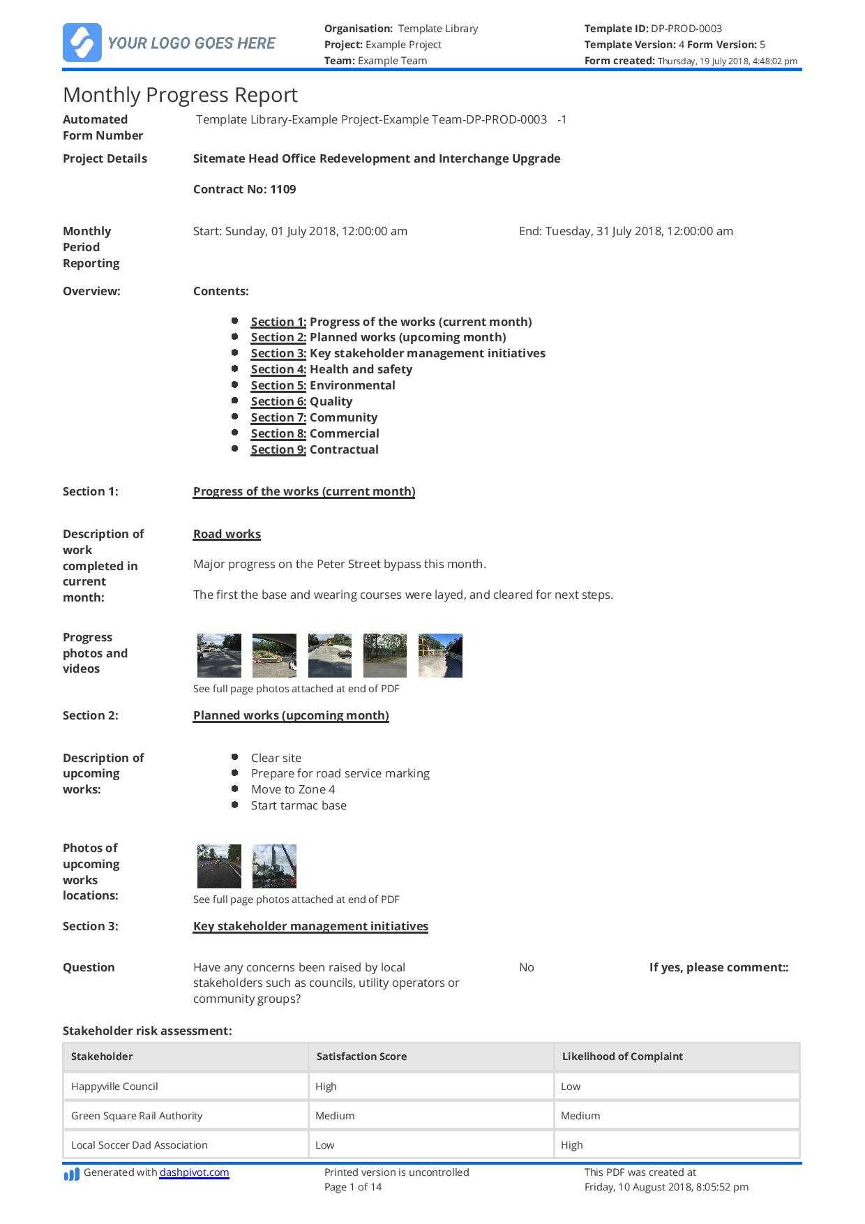Monthly Construction Progress Report Template: Use This In Engineering Progress Report Template