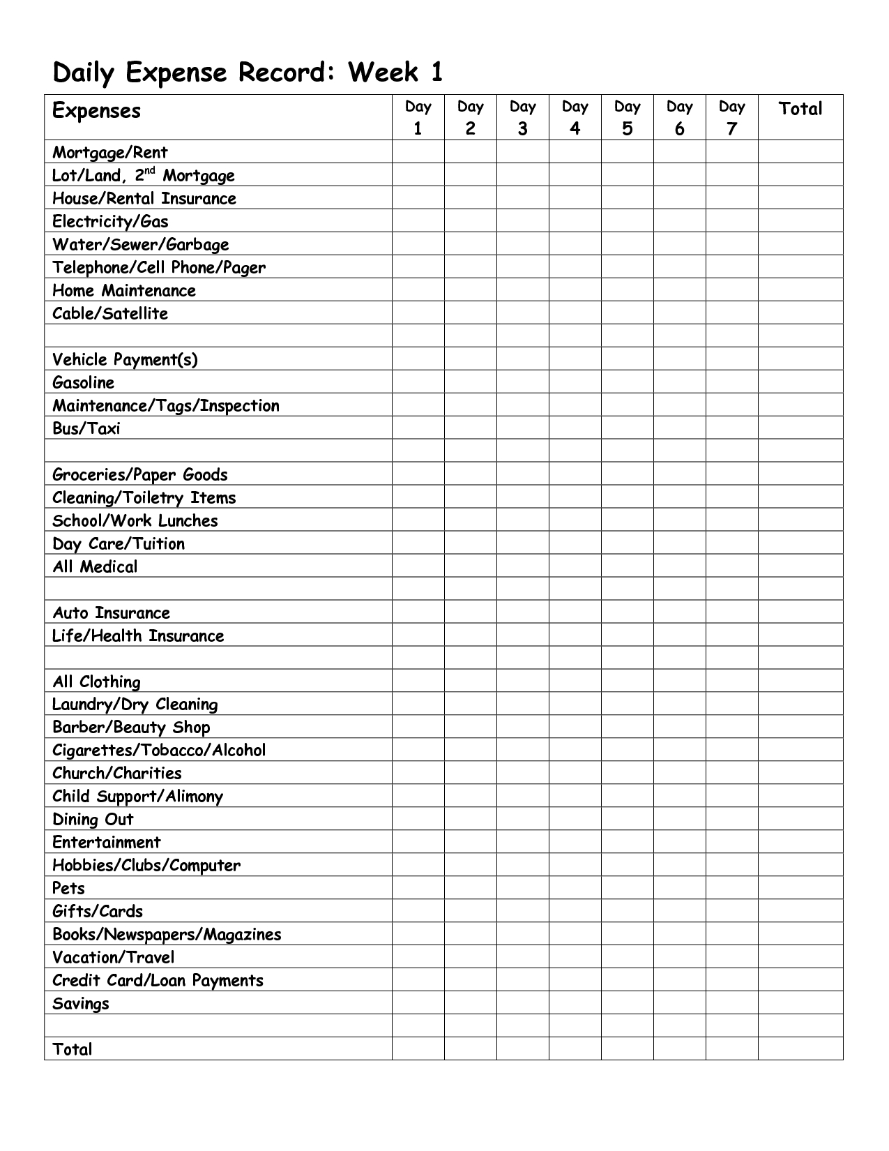 Monthly Expense Report Template Daily Record Week In Expense Report Template Excel 2010