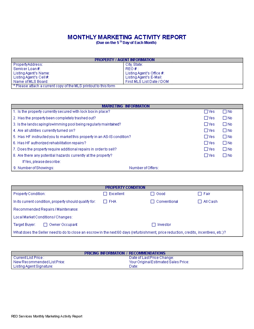 Monthly Marketing Report | Templates At Allbusinesstemplates Pertaining To Monthly Activity Report Template