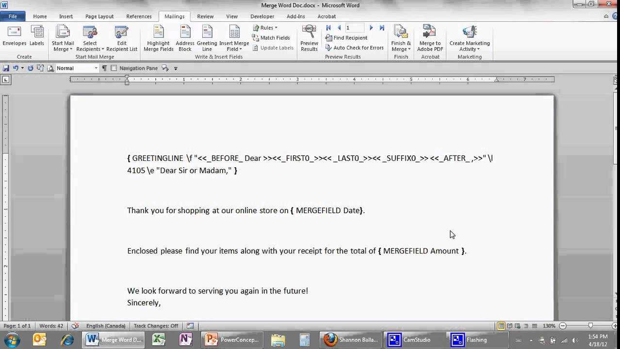 Ms Word 2010 – Mail Merge: Switches Intended For How To Create A Mail Merge Template In Word 2010