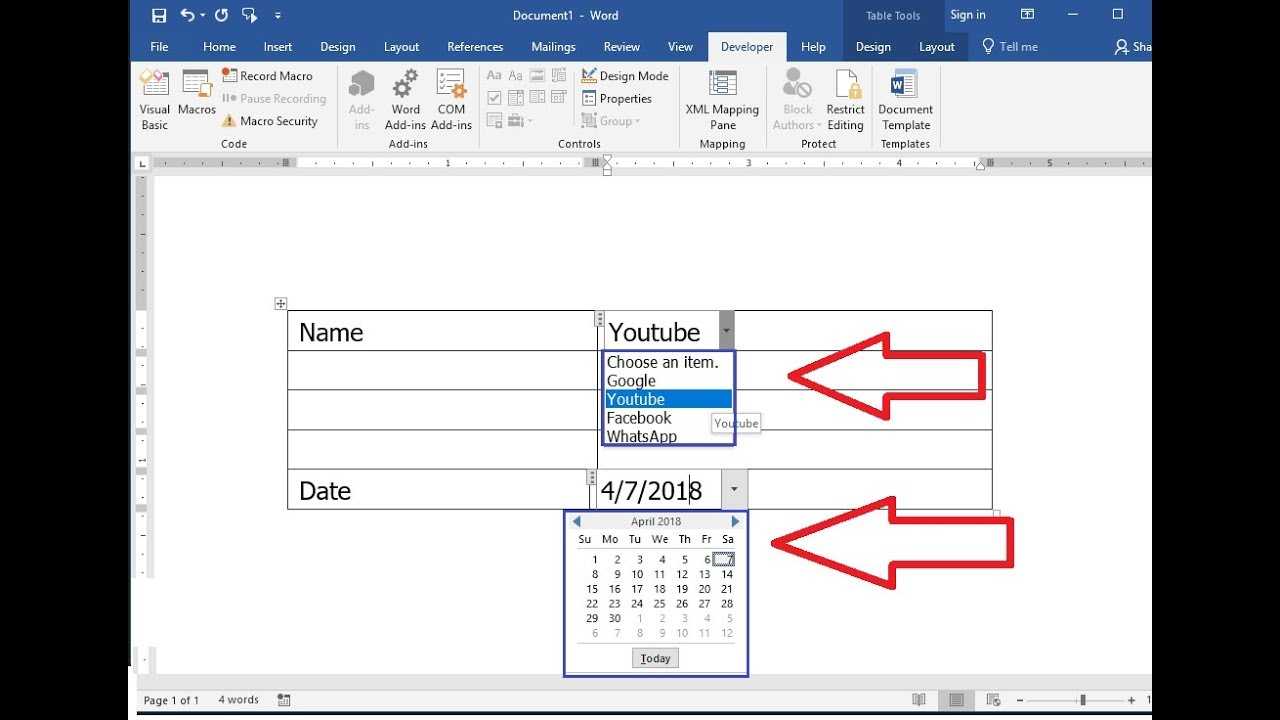 Ms Word: How To Create Drop Down List Of Date Calendar & Name With Word ...