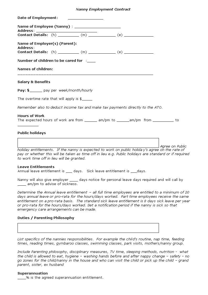 Nanny Contract Template | Templates At Allbusinesstemplates Regarding Nanny Contract Template Word